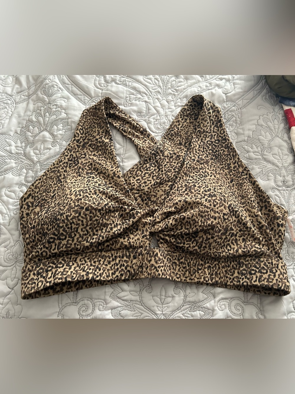 Fabletics Leopard Print Wrap Halter Bra - Brown/Black